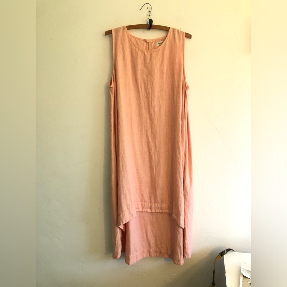 Magic Linen Dress Womens Size L Pink/Peach High-Low Sleeveless Lagenlook  Artsy